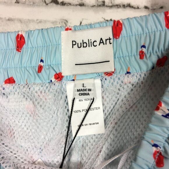 Public Art Swim Shorts Green Size L Drawstring Liner Elastic Popsicle Print NWT - Picture 5 of 7
